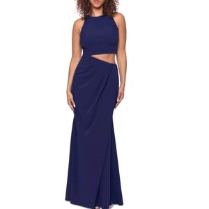 Betsy & Adam Navy Blue Waist-Cutout Pleated-Hip Maxi Dress Gown Womens Size 6